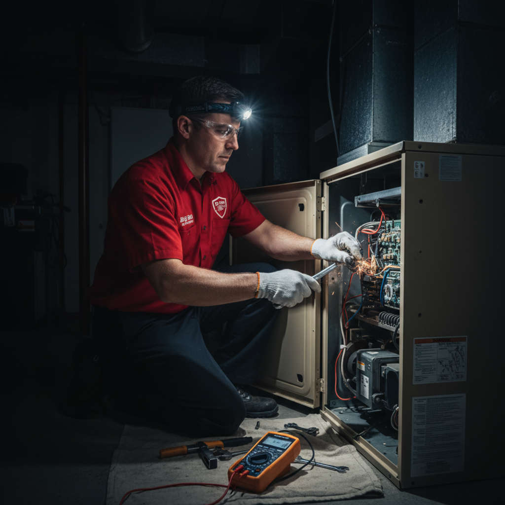 technician performing emergency heating repair